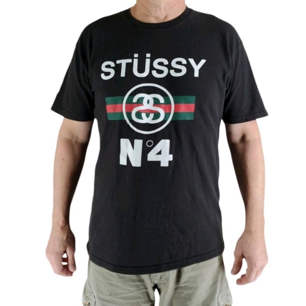 Stussy Black Tee with Green and Red Accents